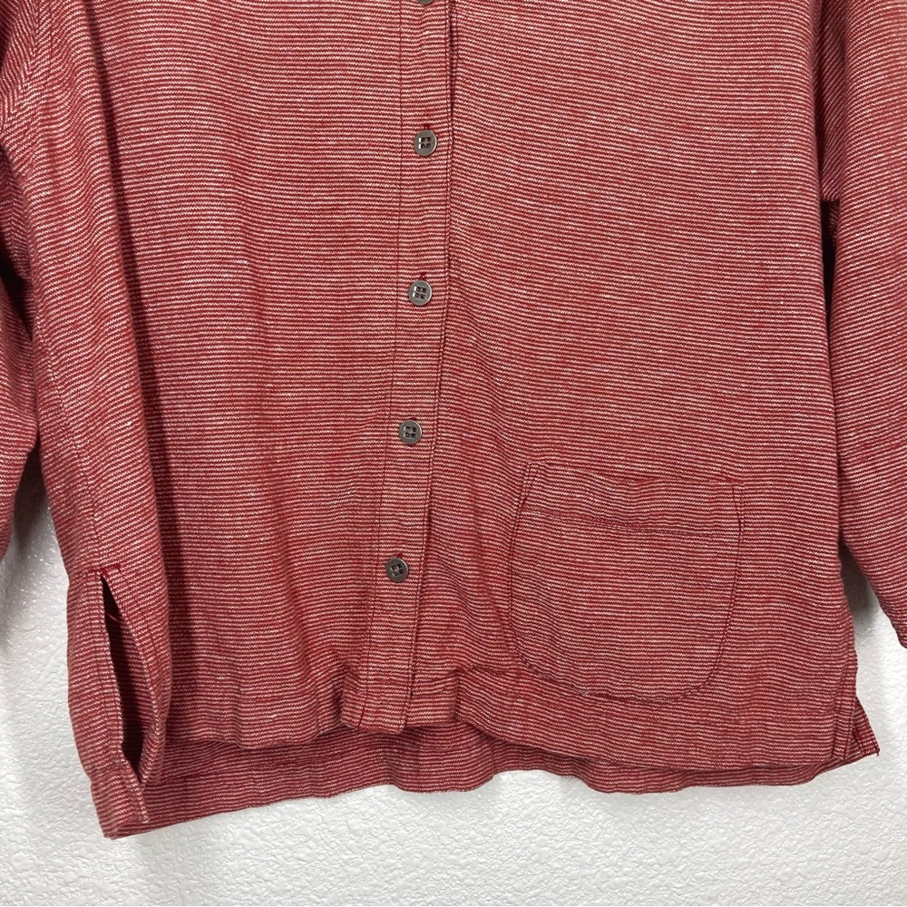 Chicos Women's Linen Shirt Red White Striped Button Down  3/4 Sleeve Size 1 - Picture 7 of 12